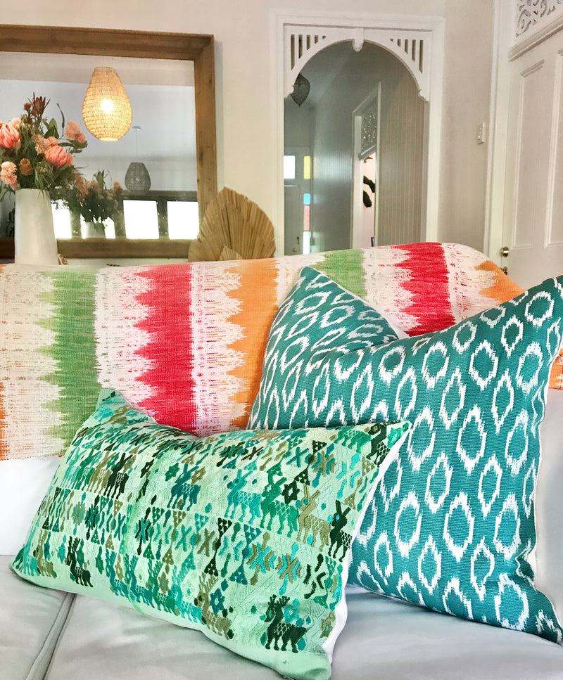Guatemalan Pillow - Turquoise Ikat Textile
