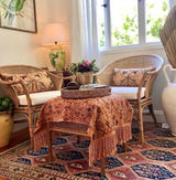 Guatemalan embroidered huipil pillow. Exotic yellow peacock birds in a maximalist bohemian design