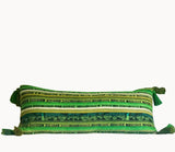 Guatemalan Corte Pillow - Green Ikat long lumbar