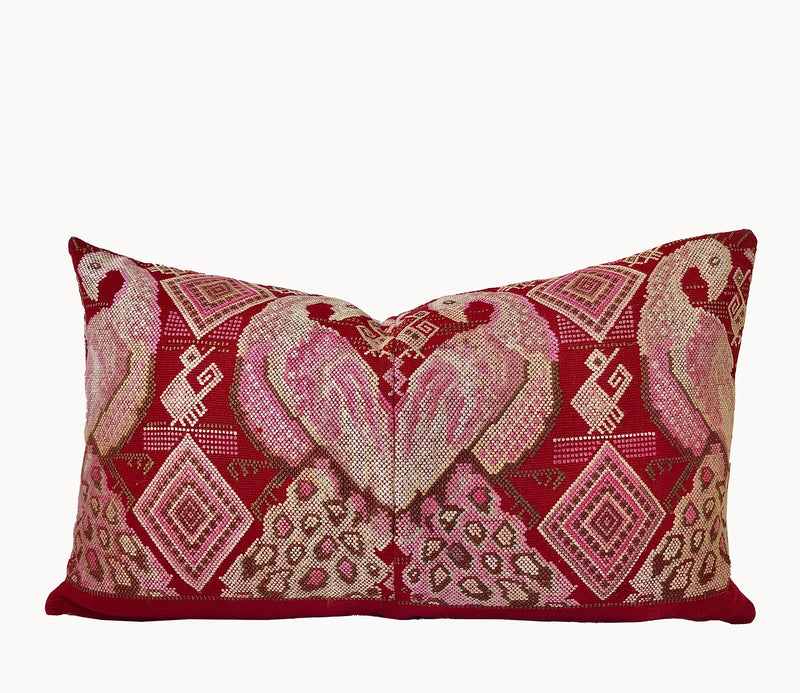 Guatemalan Huipil Pillow - Chichicastenango Peacocks II