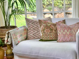 Guatemalan embroidered huipil pillow. Geometric tribal symbols for bohemian decor.