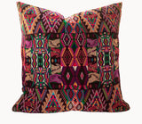 Guatemalan embroidered huipil pillow. Boldly colourful abstract geometric design for bohemian decor