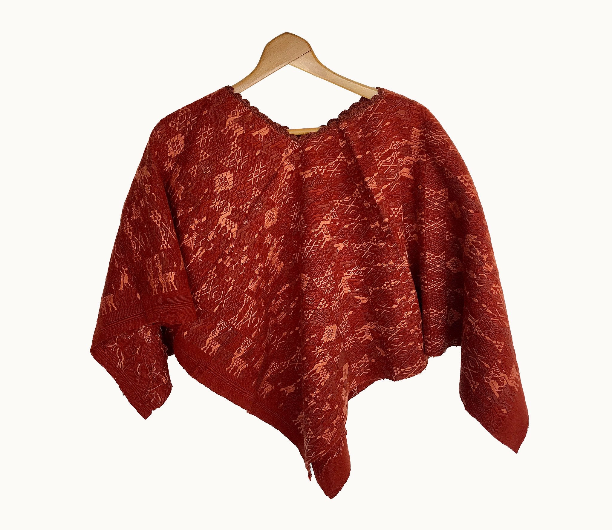 Rust Bohemian Poncho | Guatemalan Huipil | L’AMOUR – Lamour Artisans