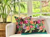 Vintage textile cushions made from a Guatemalan huipil and corte.