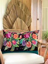 Vintage textile cushions made from a Guatemalan huipil and corte.