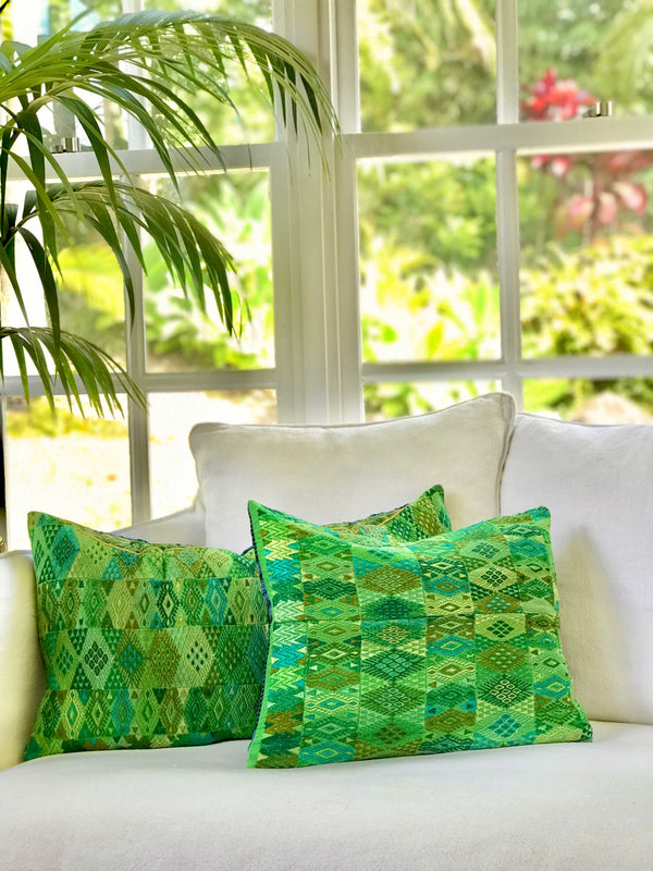 Guatemalan Huipil Pillows - Green Coban IX