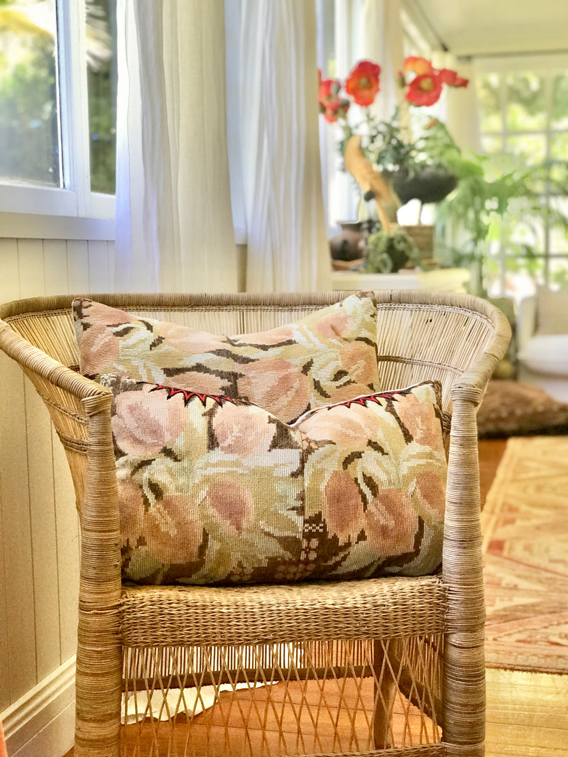 Vintage textile cushions made from a Guatemalan huipil and corte