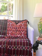 Guatemalan Huipil Textile Pillow, vintage, hand embroidered orange Chichicastenango huipil with a chevron pattern
