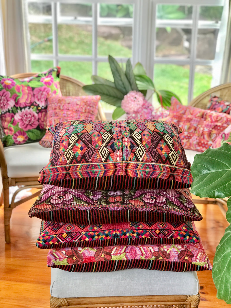pink vintage huipil textile cushions
