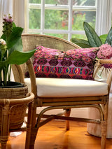 pink floral vintage huipil textile cushion