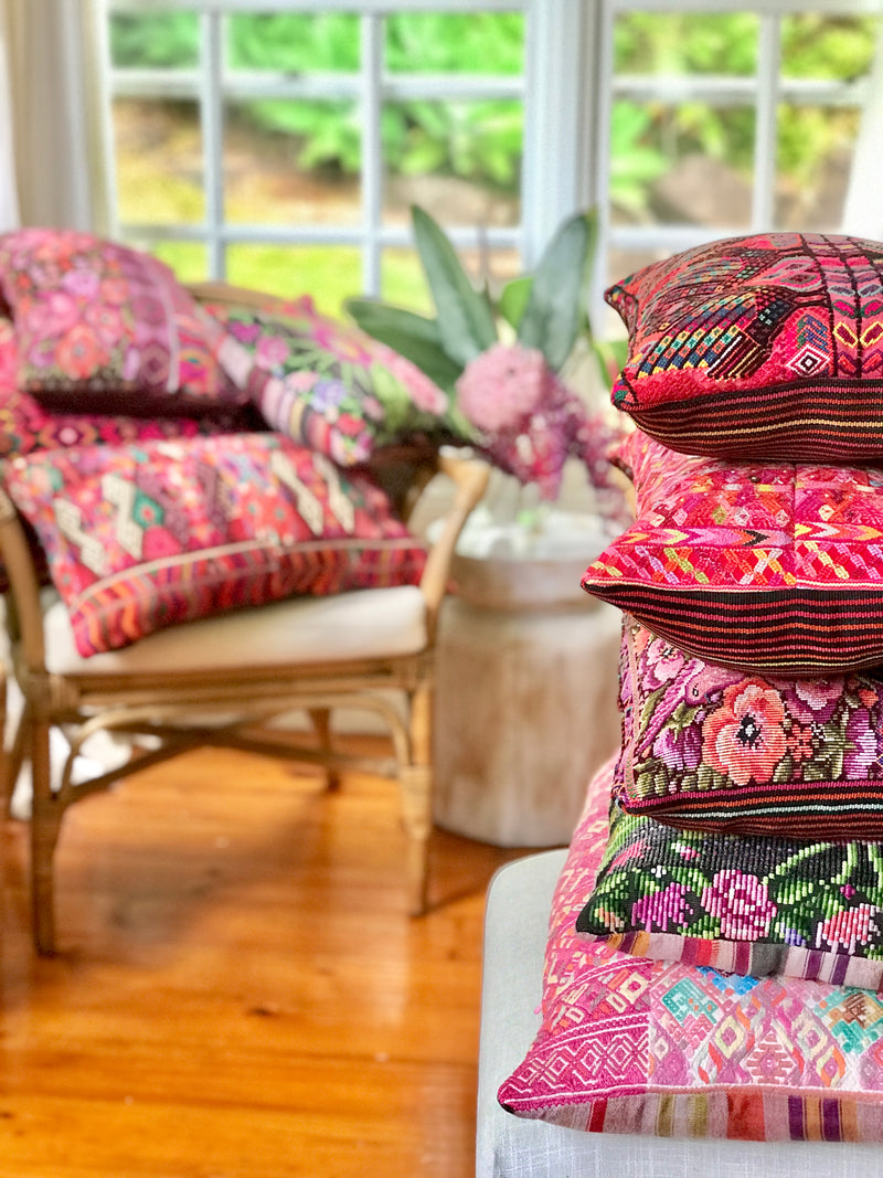 pink vintage huipil textile cushions