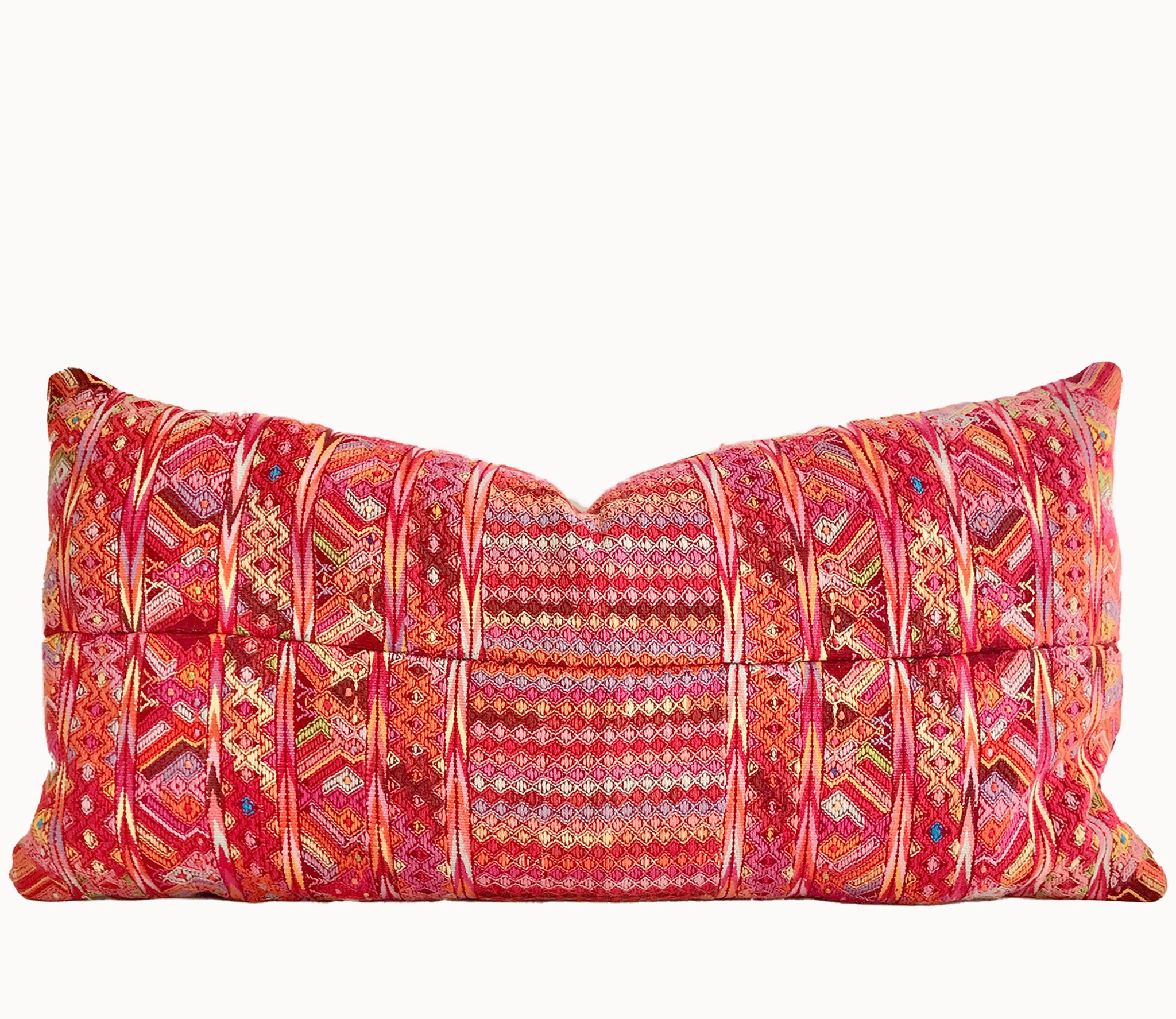 red vintage huipil textile cushion