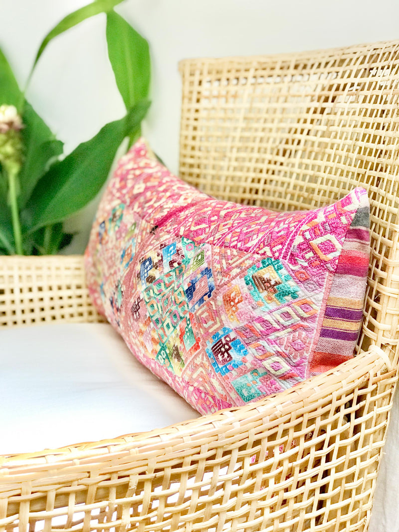 Vintage textile huipil cushion