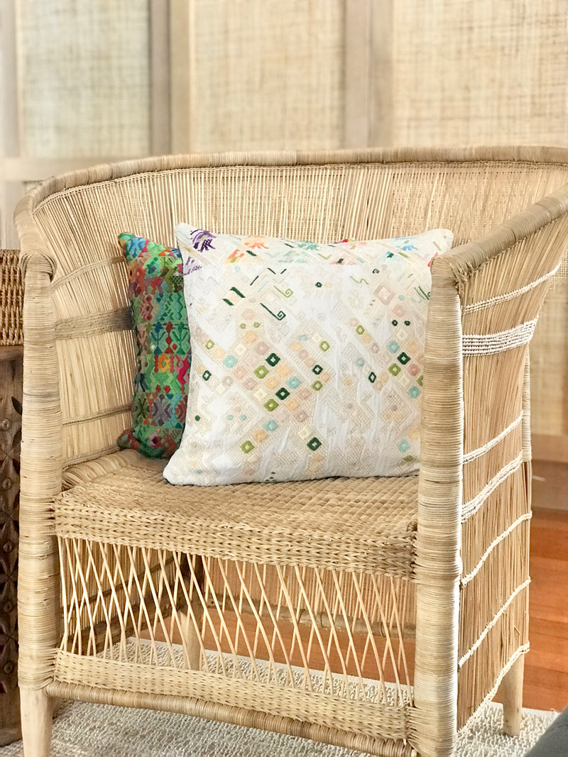 Vintage textile huipil cushion