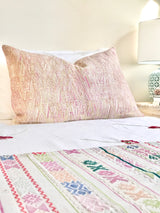 Guatemalan Huipil Pillow, vintage, hand embroidered textile in a beautiful blush and golden beige with subtle abstract tribal figures 