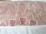 Guatemalan Huipil Pillow, vintage, hand embroidered textile in a beautiful blush and golden beige with subtle abstract tribal figures 