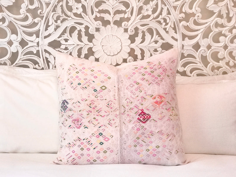 Guatemalan Huipil Pillow - Pale Pink Nahuala II