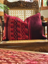 Guatemalan Huipil Pillow, vintage, hand woven red lumbar cushion from Santa Maria de Jesus
