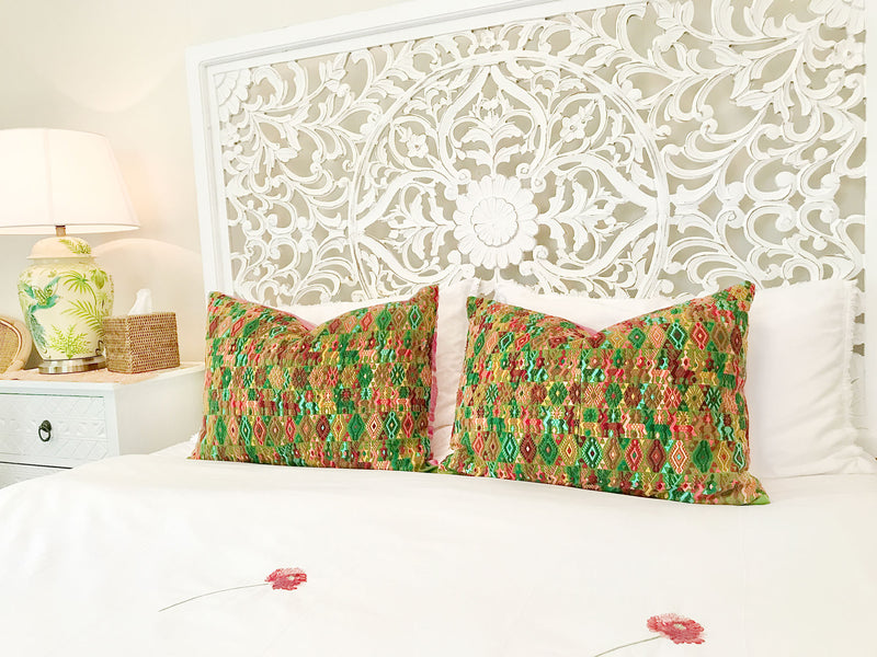 Guatemalan Huipil Pillow - Green Coban XX