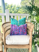 Guatemalan Huipil Pillow, vintage, hand woven purple lumbar cushion from Coban