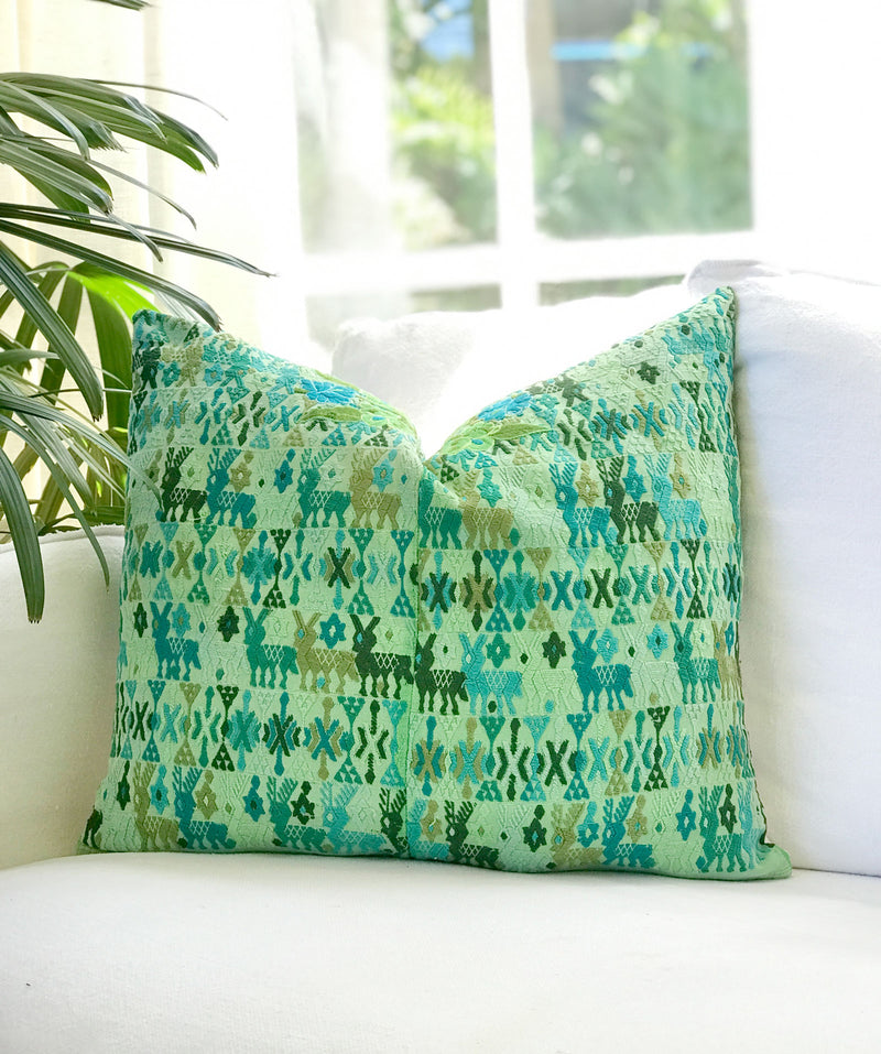 Guatemalan Huipil Pillow - Green Coban VII