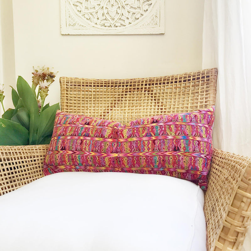 Vintage textile pillows made from a Guatemalan huipil and corte.