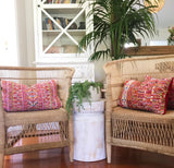 Vintage textile cushions made from a Guatemalan huipil and corte.