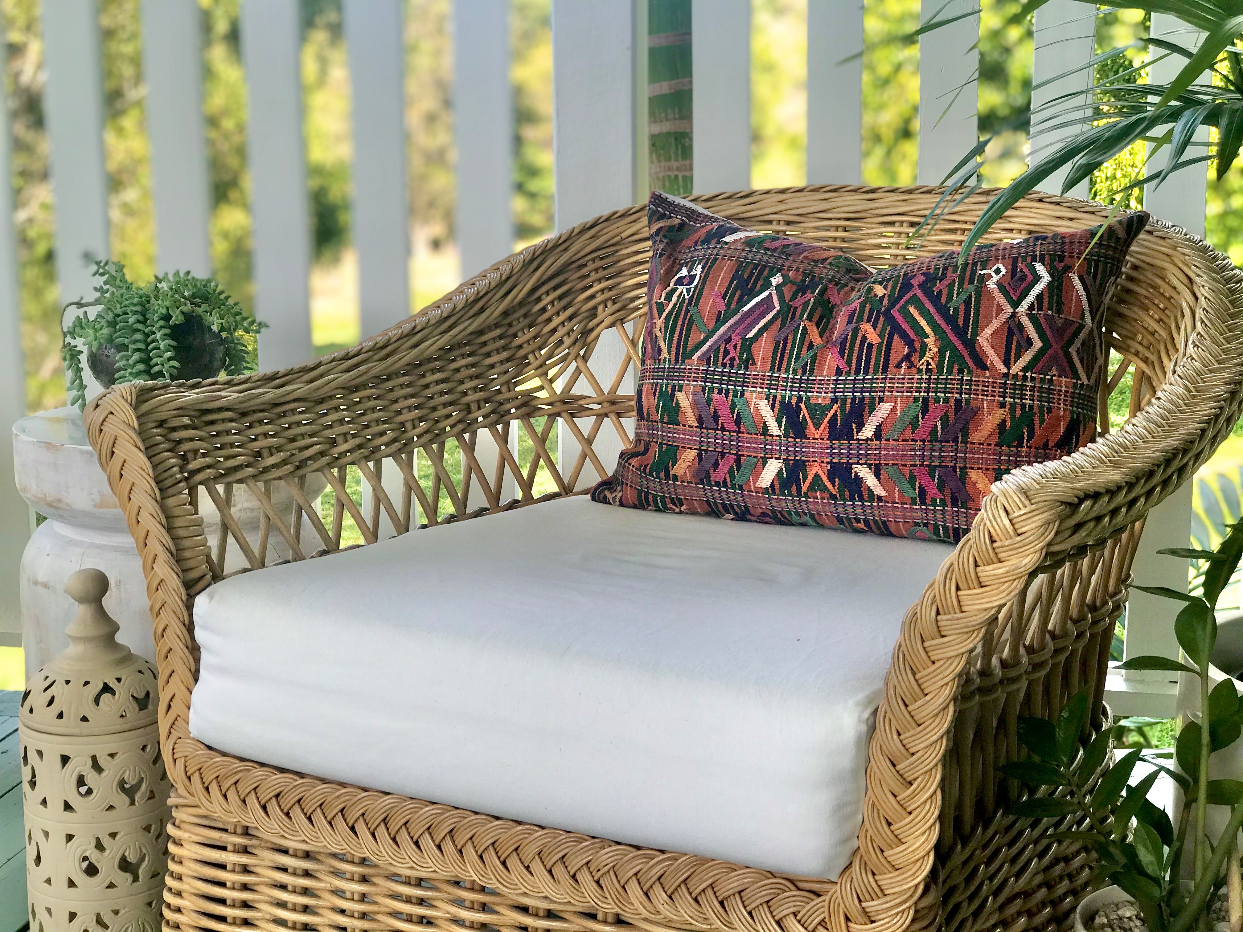 Guatemalan Textile Pillow, Vintage, hand woven coral lumbar cushion from Nebaj