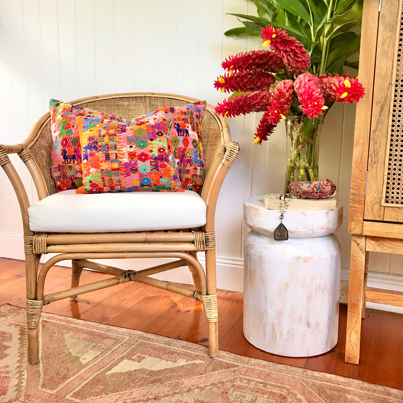 Guatemalan Huipil Pillow - Orange Coban I
