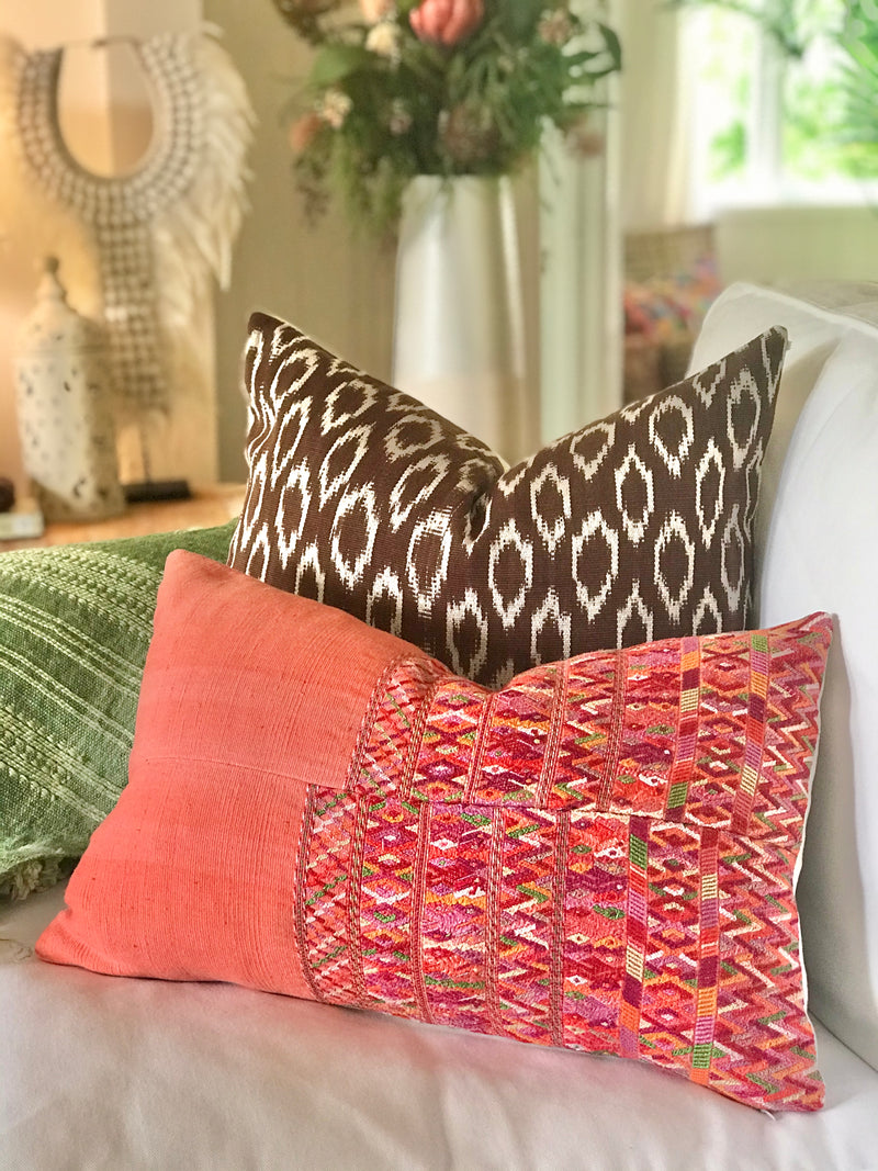 Guatemalan Pillow - Chocolate Brown Ikat Textile