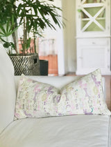 Guatemalan Huipil Pillow, vintage, hand woven pale purple and mauve lumbar cushion from Coban