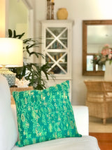 Vintage textile cushions made from a Guatemalan huipil and corte.