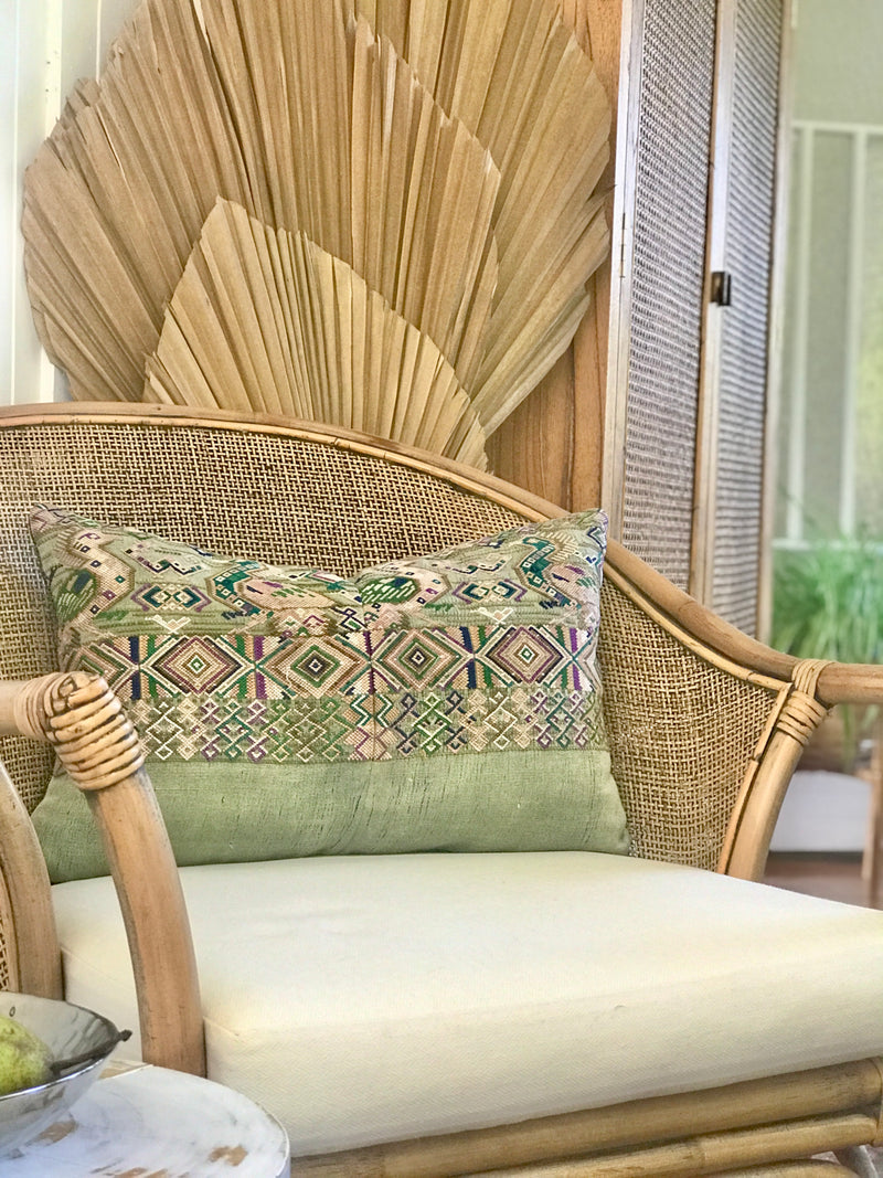 Vintage textile pillows made from a Guatemalan huipil and corte.