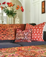 Guatemalan Huipil Textile Pillow, vintage, hand woven red lumbar cushion from Santa Maria de Jesus
