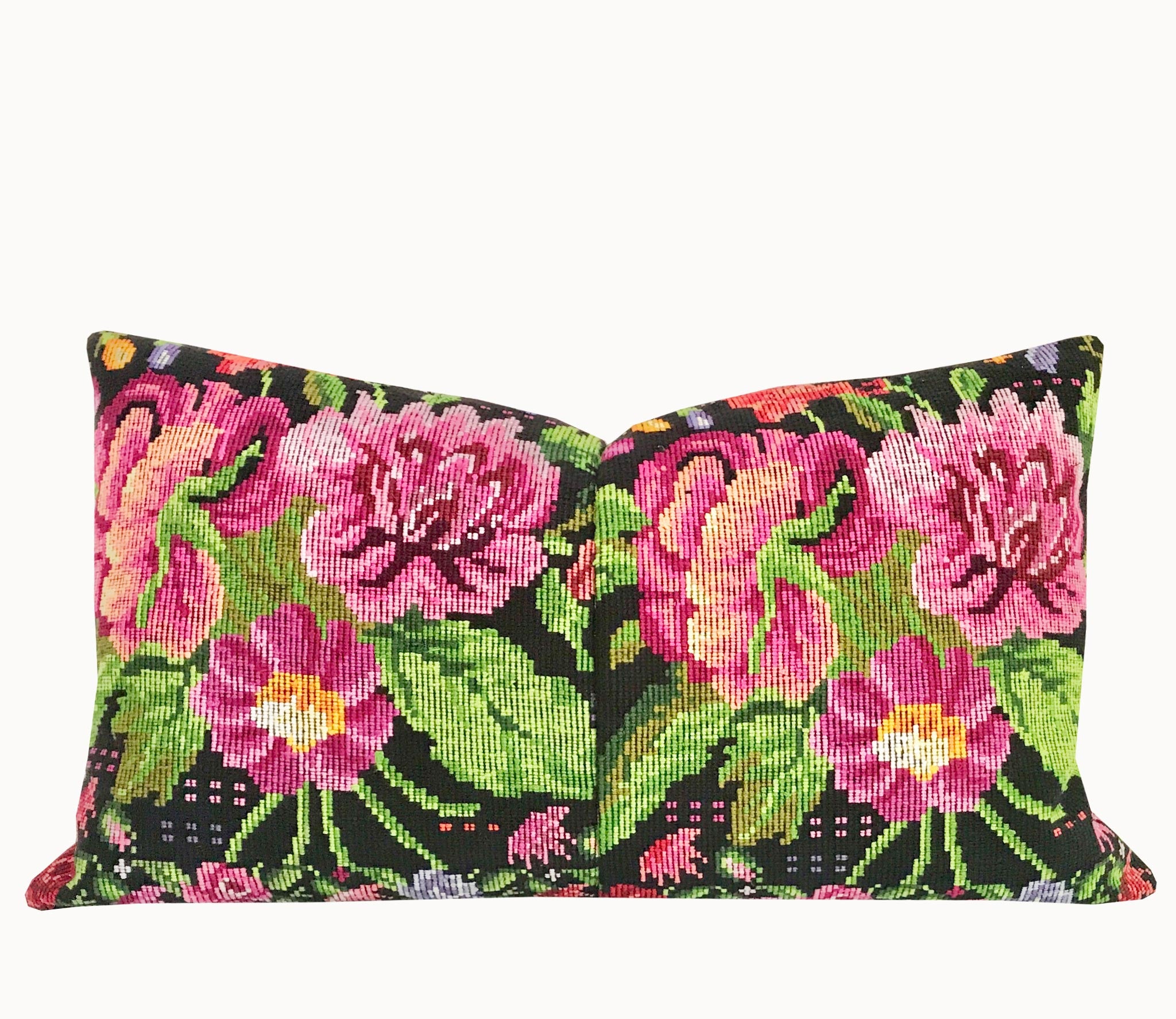 Vintage textile floral huipil cushion