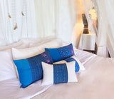 Guatemalan Huipil Pillow, blue and white lumbar cushion from San Lucas