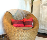 Guatemalan Huipil Pillow, vintage, hand woven, bright pink throw cushion from Nahuala