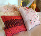 Guatemalan Huipil Pillow, vintage, hand woven, bright pink throw cushion from Nahuala