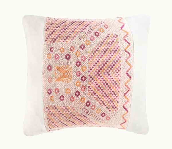 Guatemalan Huipil Pillow, pink and white throw cushion from Nahuala