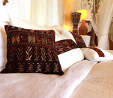 Guatemalan Huipil Pillow, vintage, hand woven black and white lumbar cushion from Santa Catarina