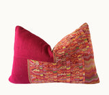 Guatemalan Huipil Pillow, vintage, hand woven warm red lumbar cushion from San Juan Cotzal