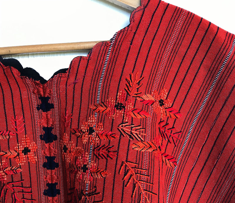 Guatemalan Huipil - orange striped Santa Catarina huipil
