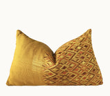 Guatemalan Huipil Pillow, vintage, hand woven mustard lumbar cushion from Santa Maria de Jesus