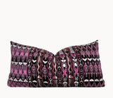 Guatemalan Textile Pillow, vintage hand woven purple striped ikat lumbar cushion