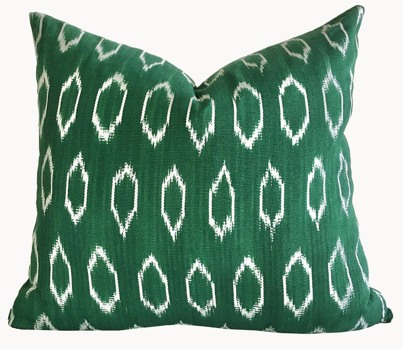 Guatemalan Textile Pillow, naturally dyed forest green hand woven ikat throw cushion
