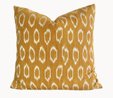 Guatemalan Textile Pillow, naturally dyed mustard hand woven ikat throw cushion