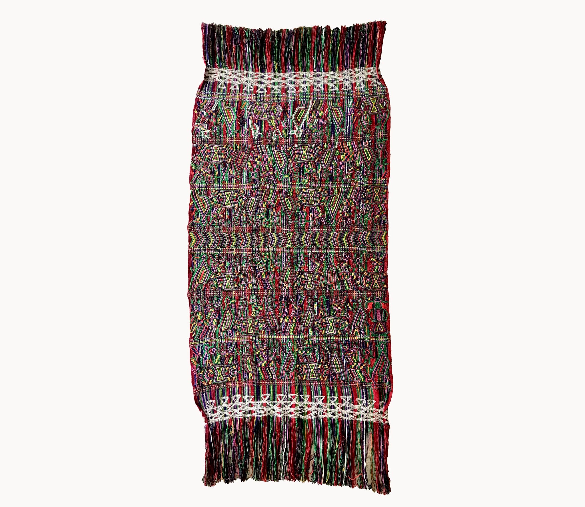 Guatemalan Textile, colourful hand embroidered table runner originally a Nebaj tzute