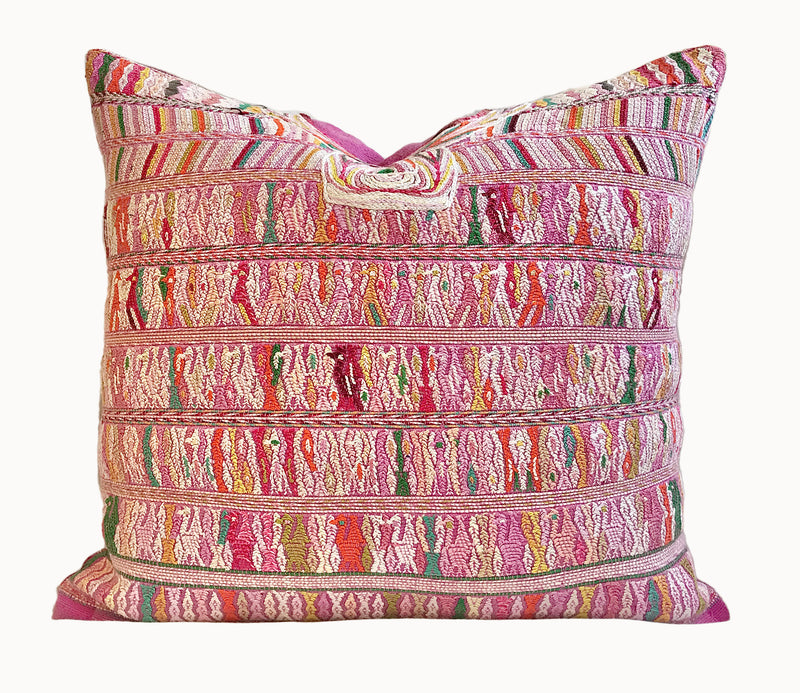 Vintage textile cushions made from a Guatemalan huipil and corte.