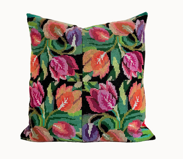 Vintage textile cushions made from a Guatemalan huipil and corte.
