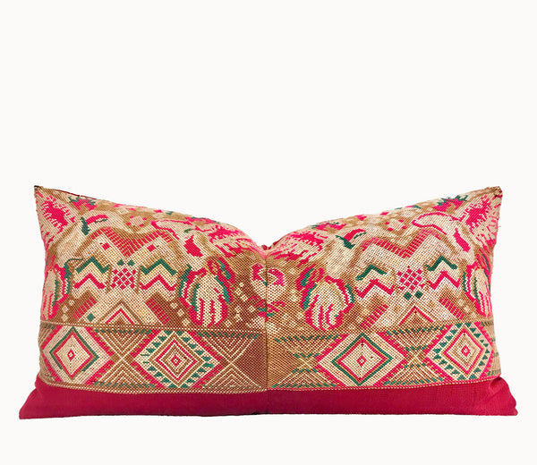 Vintage textile pillows made from a Guatemalan huipil and corte